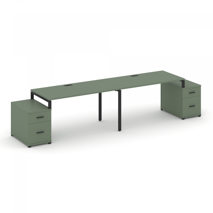 Concept Рабочая станция 2 места с 2 опорными тумбами CN.ORS-321 B Кобо/Металл Черный 1960/2692*720*7