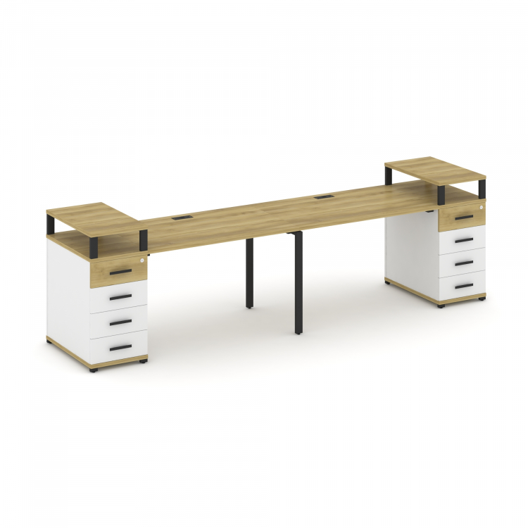 Concept Рабочая станция 2 места с 2 опорными тумбами CN.ORS-426 B Дуб Винченцо/Белый Бриллиант/Метал