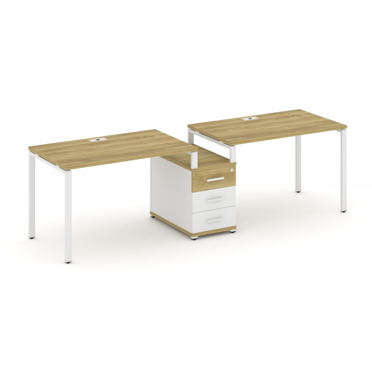 Concept Рабочая станция 2 места с 1 опорной тумбой CN.ORS-302 W Дуб Винченцо/Белый Бриллиант/Металл