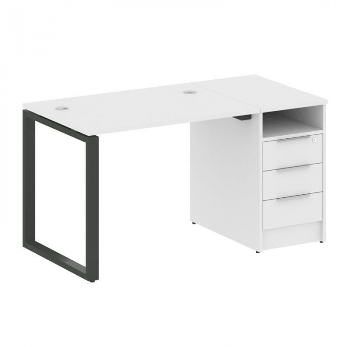 Метал Систем Рабочая станция с тумбой на О-образном м/к БО.РС-СТП-1.1 Белый/Металл Антрацит 1412*720