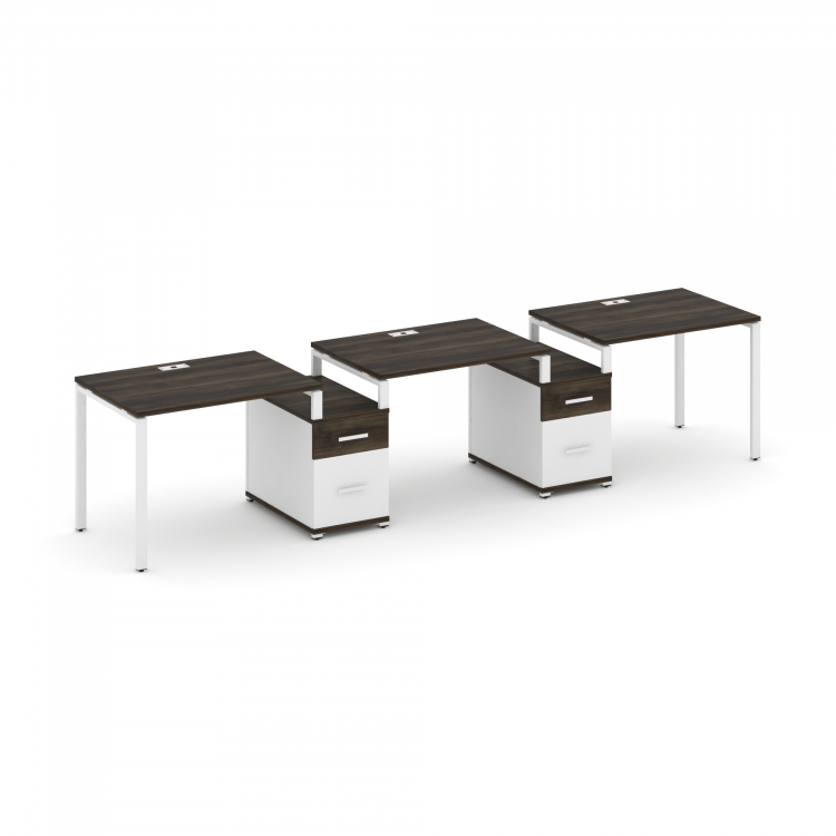 Concept Рабочая станция 3 места с 2 опорными тумбами CN.ORS-329 W Дуб Мали/Белый Бриллиант/Металл Бе