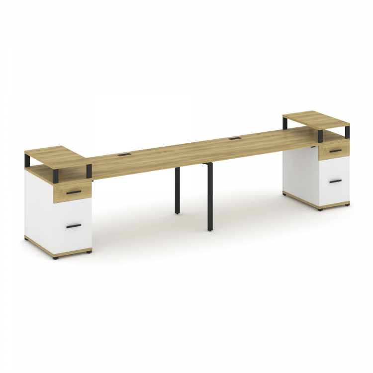 Concept Рабочая станция 2 места с 2 опорными тумбами CN.ORS-431 B Дуб Винченцо/Белый Бриллиант/Метал