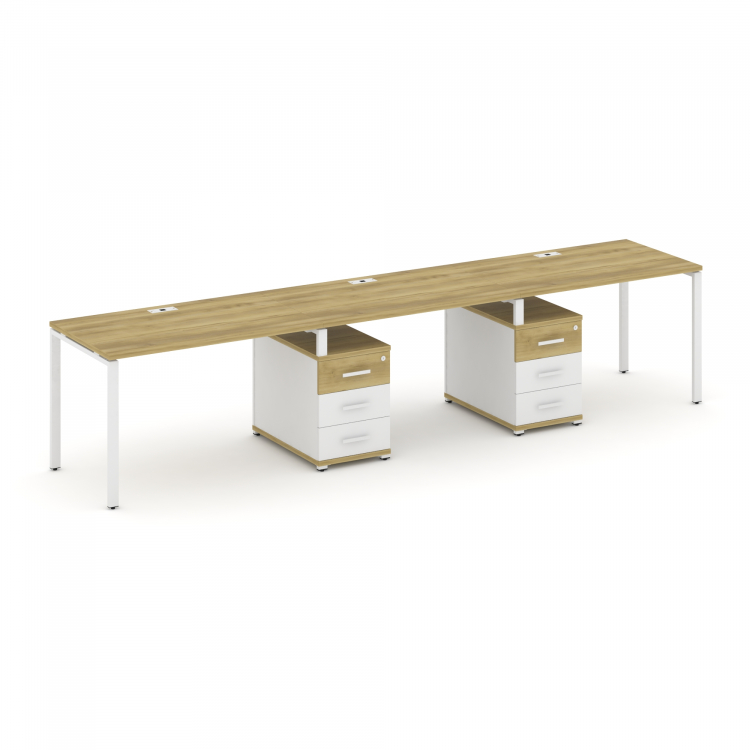 Concept Рабочая станция 3 места с 2 опорными тумбами CN.ORS-334 W Дуб Винченцо/Белый Бриллиант/Метал