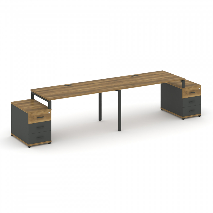 Concept Рабочая станция 2 места с 2 опорными тумбами CN.ORS-317 A Сандал Янтарный/Антрацит/Металл Ан