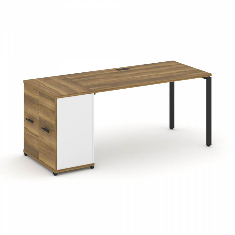 Concept Стол рабочий с опорным распаш. шкафом CN.SP-219 B Сандал Янтарный/Белый Бриллиант/Металл Чер