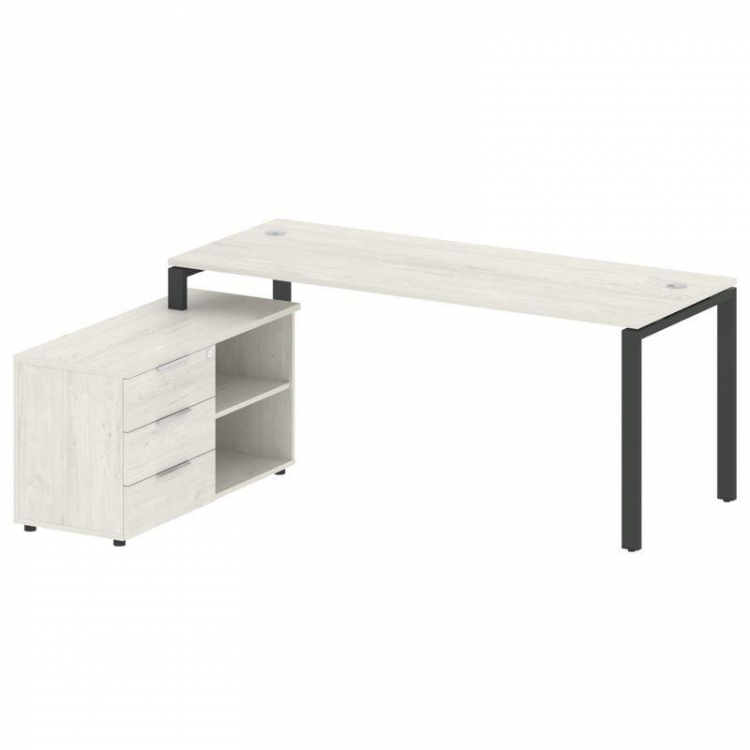 Metal System Рабочая станция с тумбой на П-образном м/к БП.РС-СТС-2.5 (L) Дуб Наварра/Металл Антраци