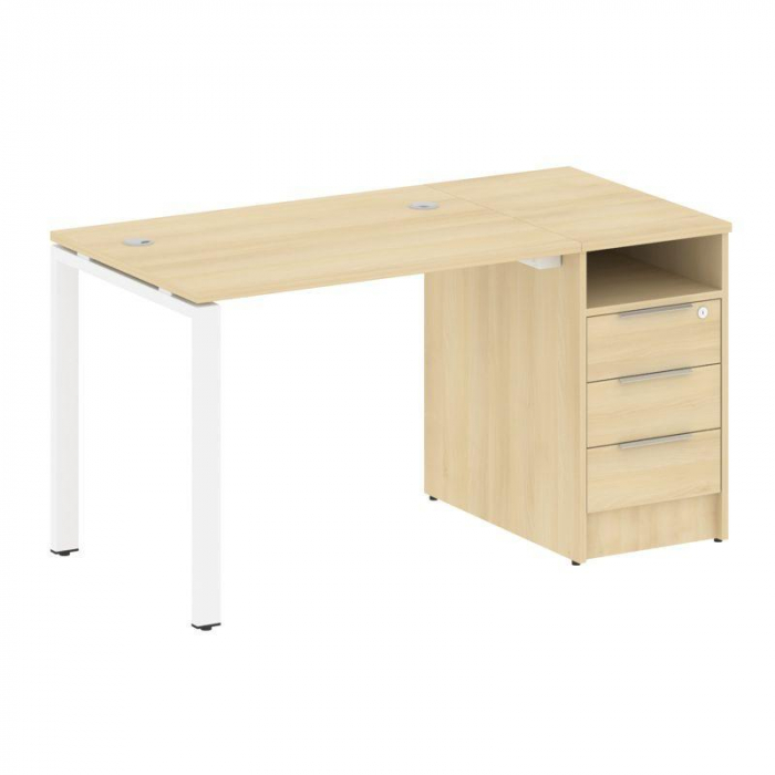 Metal System Рабочая станция с тумбой на П-образном м/к БП.РС-СТП-1.1 Акация Лорка/Металл Белый 1412