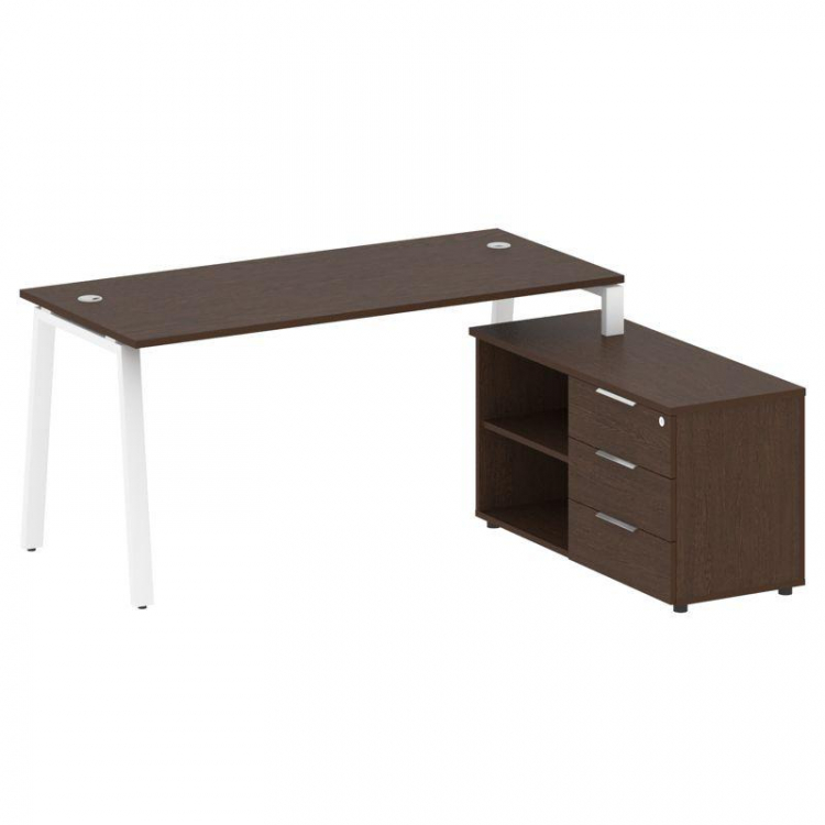 Metal System Рабочая станция с тумбой на А-образном м/к БА.РС-СТС-2.4 (R) Венге Цаво/Металл Белый 17