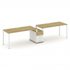 Concept Рабочая станция 2 места с 1 опорной тумбой CN.ORS-304 W Дуб Винченцо/Белый Бриллиант/Металл
