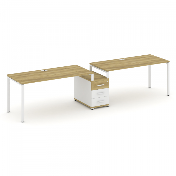 Concept Рабочая станция 2 места с 1 опорной тумбой CN.ORS-304 W Дуб Винченцо/Белый Бриллиант/Металл