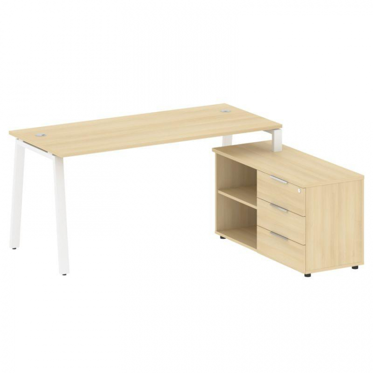 Metal System Рабочая станция с тумбой на А-образном м/к БА.РС-СТС-2.4 (R) Акация Лорка/Металл Белый