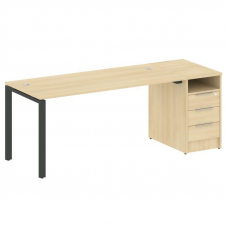 Metal System Рабочая станция с тумбой на П-образном м/к БП.РС-СТП-1.4 Акация Лорка/Металл Антрацит 2