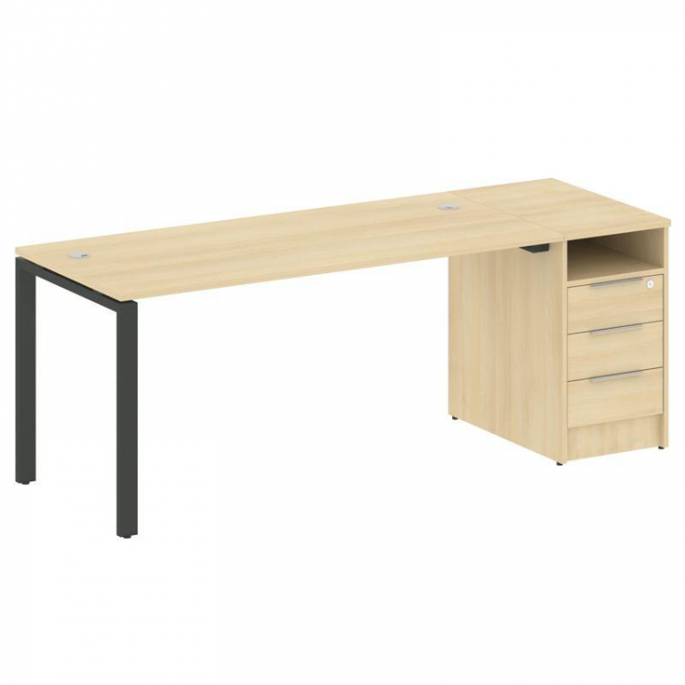 Metal System Рабочая станция с тумбой на П-образном м/к БП.РС-СТП-1.4 Акация Лорка/Металл Антрацит 2