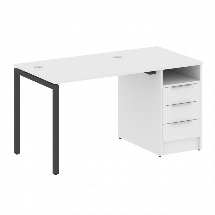 Metal System Quattro Рабочая станция с тумбой на П-образном м/к 40БП.РС-СТП-1.1 Белый/Металл Антраци