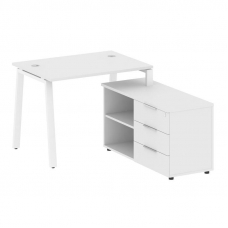 Metal System Рабочая станция с тумбой на А-образном м/к БА.РС-СТС-2.1 (R) Белый/Металл Белый 1100*15