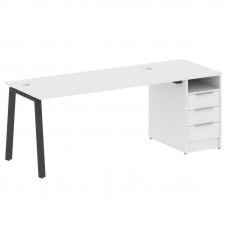 Metal System Рабочая станция с тумбой на А-образном м/к БА.РС-СТП-1.4 Белый/Металл Антрацит 2012*720