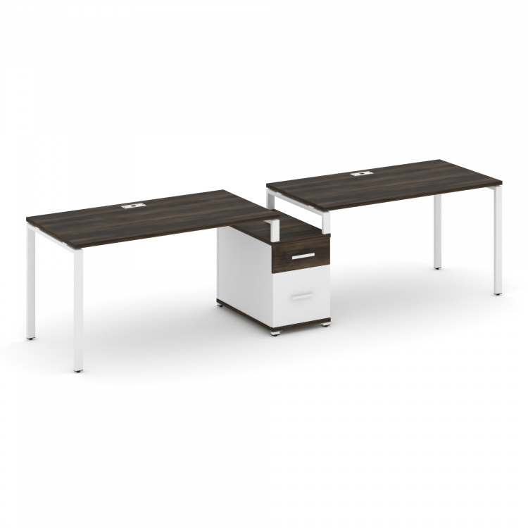 Concept Рабочая станция 2 места с 1 опорной тумбой CN.ORS-307 W Дуб Мали/Белый Бриллиант/Металл Белы