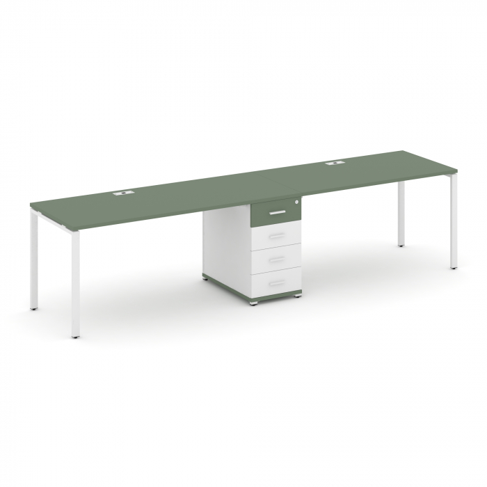 Концепт Рабочая станция 2 места с 1 опорной тумбой CN.ORS-401 W Кобо/Белый Бриллиант/Металл Белый 23