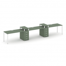 Concept Рабочая станция 3 места с 2 опорными тумбами CN.ORS-449 W Кобо/Металл Белый 3780*720*917