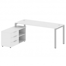 Metal System Рабочая станция с тумбой на П-образном м/к БП.РС-СТС-2.5 (L) Белый/Металл Серый 1900*15
