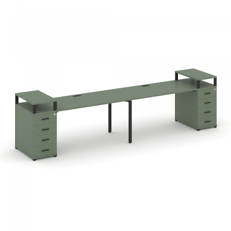 Concept Рабочая станция 2 места с 2 опорными тумбами CN.ORS-427 B Кобо/Металл Черный 3600*720*917