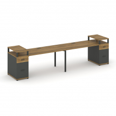 Concept Рабочая станция 2 места с 2 опорными тумбами CN.ORS-431 A Сандал Янтарный/Антрацит/Металл Ан