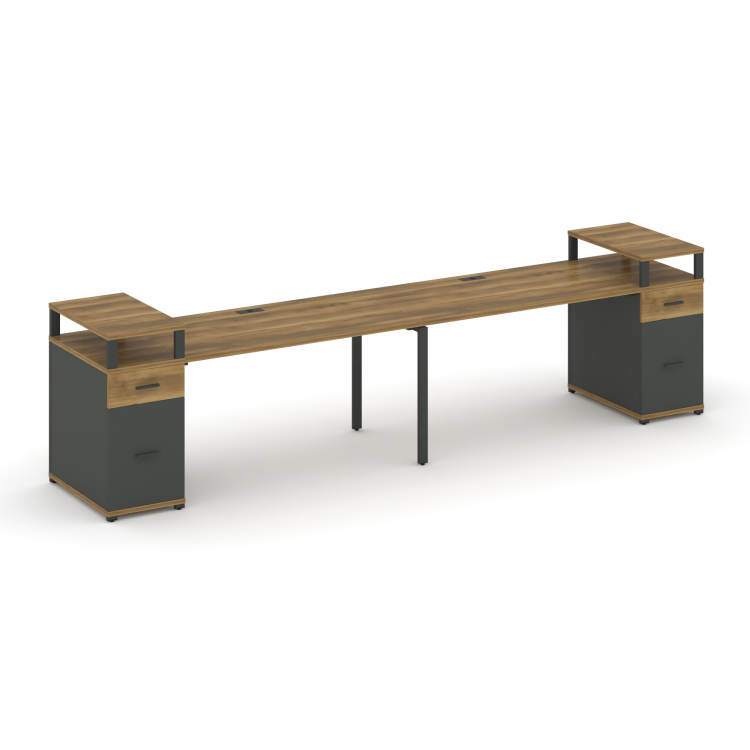 Concept Рабочая станция 2 места с 2 опорными тумбами CN.ORS-431 A Сандал Янтарный/Антрацит/Металл Ан