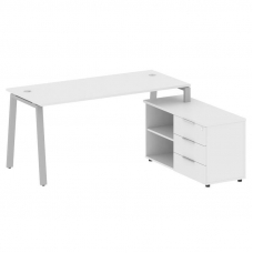 Metal System Рабочая станция с тумбой на А-образном м/к БА.РС-СТС-2.4 (R) Белый/Металл Серый 1700*15