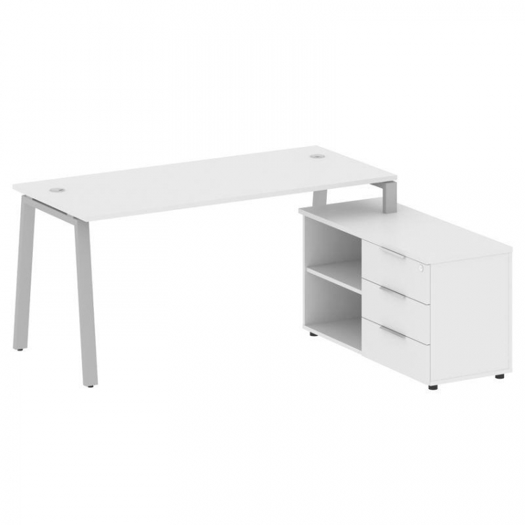 Metal System Рабочая станция с тумбой на А-образном м/к БА.РС-СТС-2.4 (R) Белый/Металл Серый 1700*15