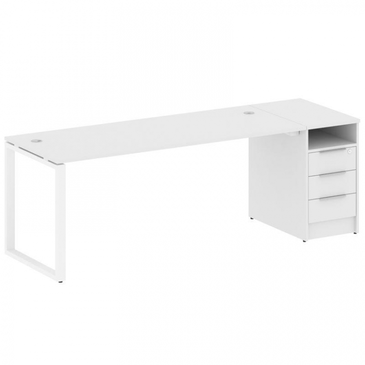 Metal System Рабочая станция с тумбой на О-образном м/к БО.РС-СТП-1.5 Белый/Металл Белый 2212*720*75