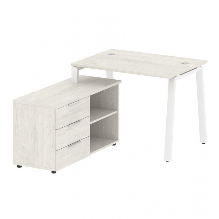 Metal System Рабочая станция с тумбой на А-образном м/к БА.РС-СТС-2.1 (L) Дуб Наварра/Металл Белый 1