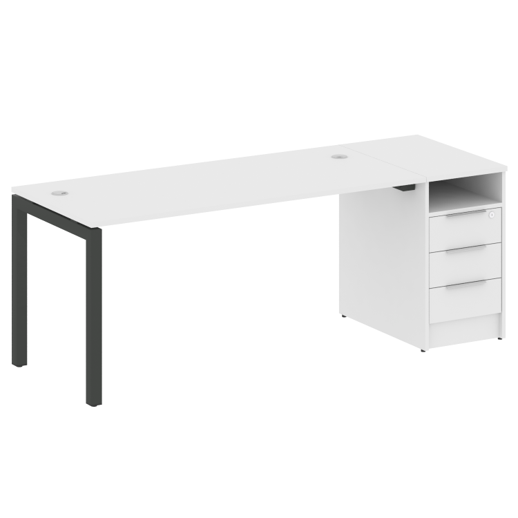 Metal System Quattro Рабочая станция с тумбой на П-образном м/к 50БП.РС-СТП-1.4 Белый/Металл Антраци