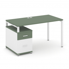 Concept Стол письменный с 1 опорной тумбой CN.SP-306 W Кобо/Белый Бриллиант/Металл Белый 1180/1546*7