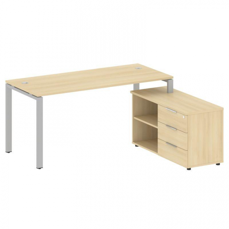 Metal System Рабочая станция с тумбой на П-образном м/к БП.РС-СТС-2.4 (R) Акация Лорка/Металл Серый