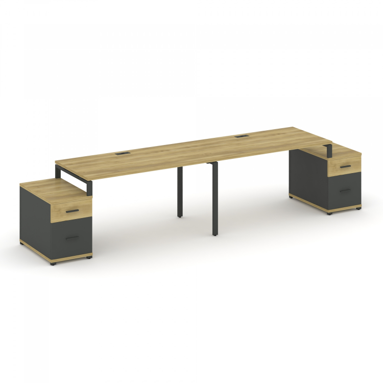 Concept Рабочая станция 2 места с 2 опорными тумбами CN.ORS-322 A Дуб Винченцо/Антрацит/Металл Антра