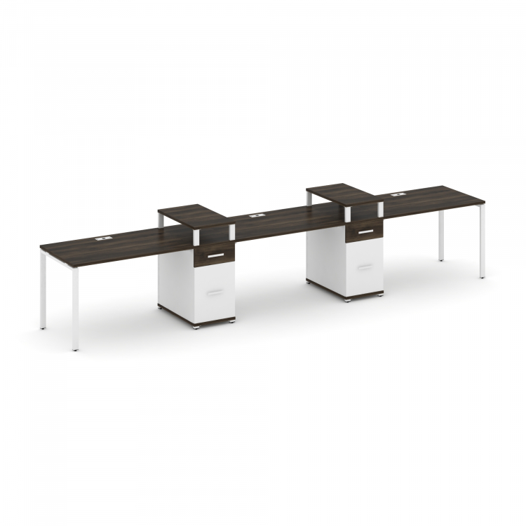 Concept Рабочая станция 3 места с 2 опорными тумбами CN.ORS-454 W Дуб Мали/Белый Бриллиант/Металл Бе