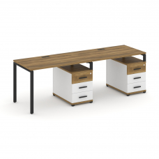 Concept Рабочая станция 2 места с 2 опорными тумбами CN.ORS-310 B Сандал Янтарный/Белый Бриллиант/Ме