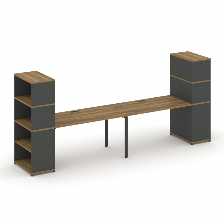 Concept Рабочая станция с опорными стеллажами с надставкой выс. CN.ORS-214 Сандал Янтарный/Антрацит/