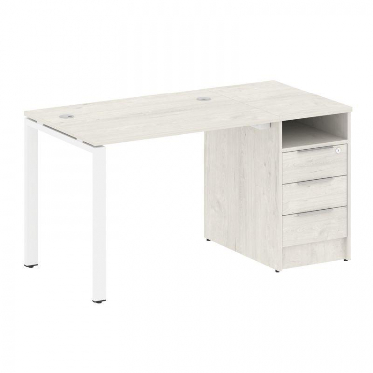 Metal System Рабочая станция с тумбой на П-образном м/к БП.РС-СТП-1.1 Дуб Наварра/Металл Белый 1412*