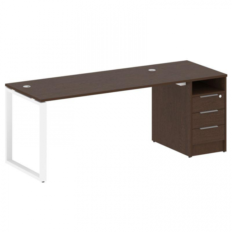 Metal System Рабочая станция с тумбой на О-образном м/к БО.РС-СТП-1.4 Венге Цаво/Металл Белый 2012*7