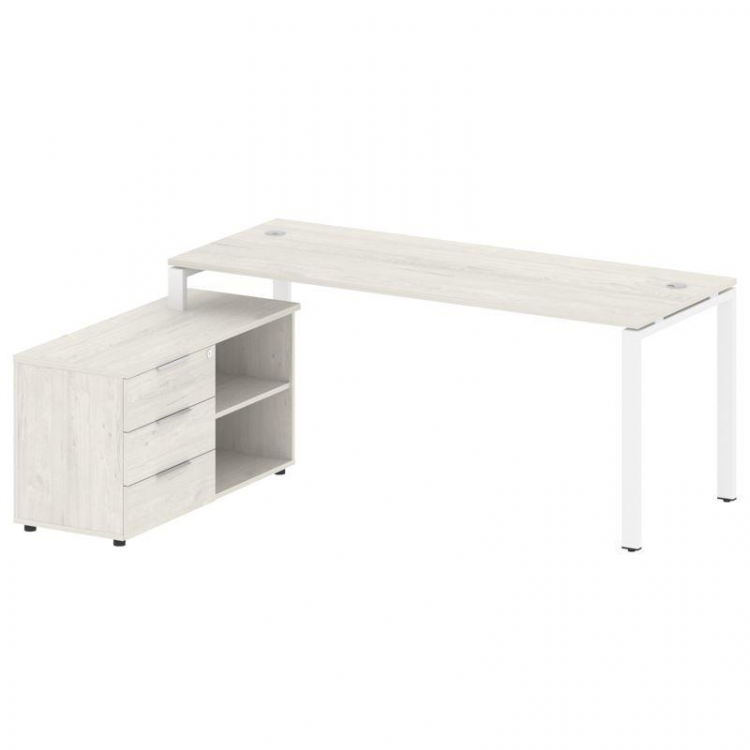 Metal System Рабочая станция с тумбой на П-образном м/к БП.РС-СТС-2.5 (L) Дуб Наварра/Металл Белый 1