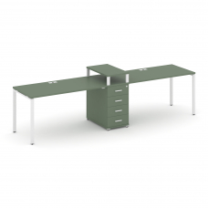 Concept Рабочая станция 2 места с 1 опорной тумбой CN.ORS-418 W Кобо/Металл Белый 2780*720*917