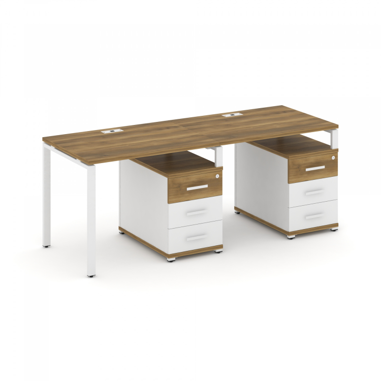 Concept Рабочая станция 2 места с 2 опорными тумбами CN.ORS-309 W Сандал Янтарный/Белый Бриллиант/Ме