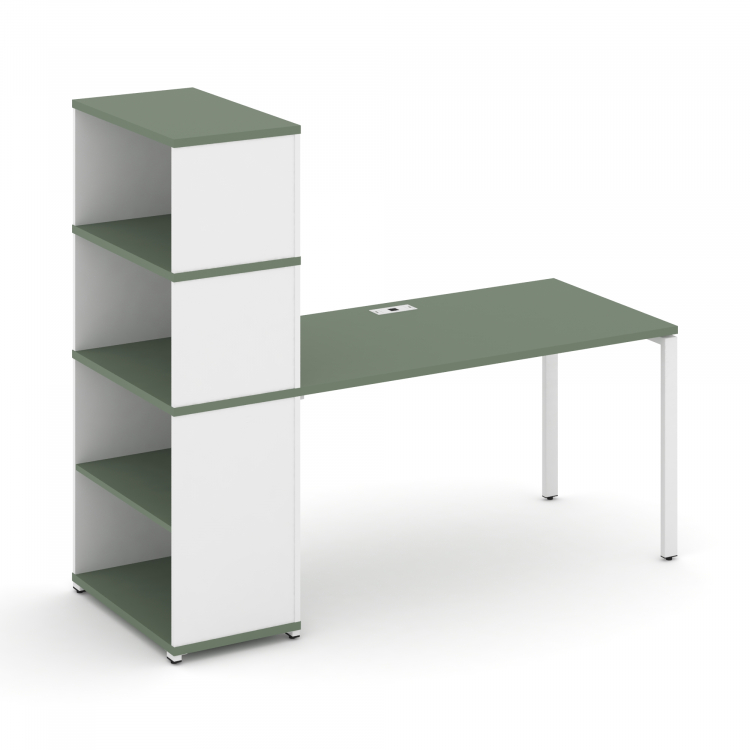 Concept Стол рабочий с опорным стеллажом с надставкой выс. CN.SP-214 Кобо/Белый Бриллиант/Металл Бел