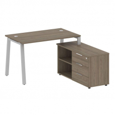 Metal System Рабочая станция с тумбой на А-образном м/к БА.РС-СТС-2.2 (R) Вяз Благородный/Металл Сер