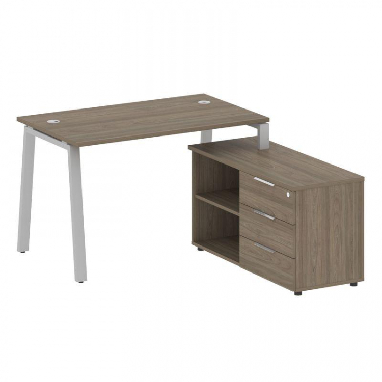 Metal System Рабочая станция с тумбой на А-образном м/к БА.РС-СТС-2.2 (R) Вяз Благородный/Металл Сер