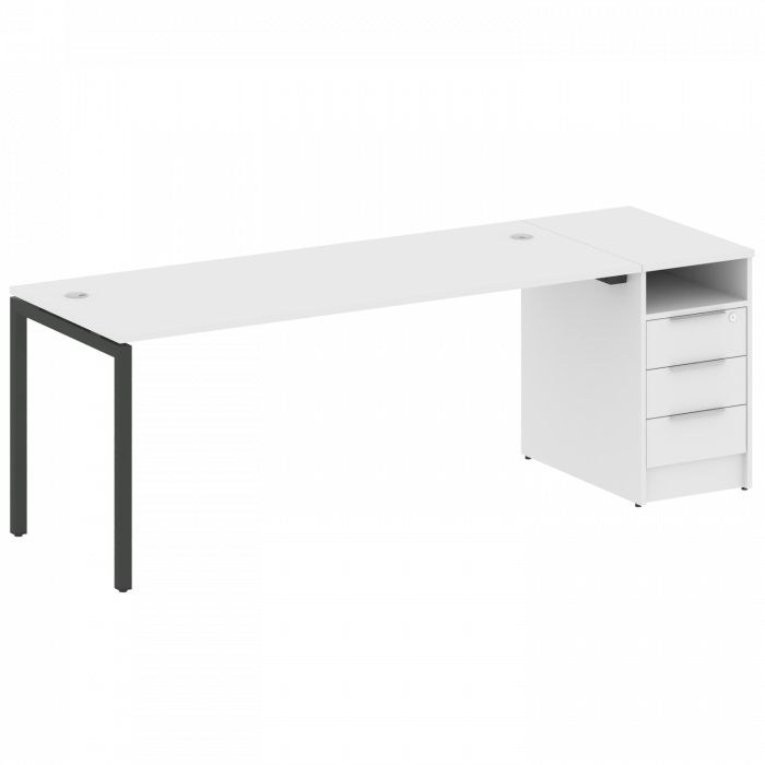 Metal System Quattro Рабочая станция с тумбой на П-образном м/к 40БП.РС-СТП-1.5 Белый/Металл Антраци