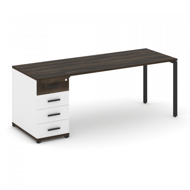 Concept Стол рабочий с 1 опорной тумбой CN.SP-404 B Дуб Мали/Белый Бриллиант/Металл Черный 2000*720*