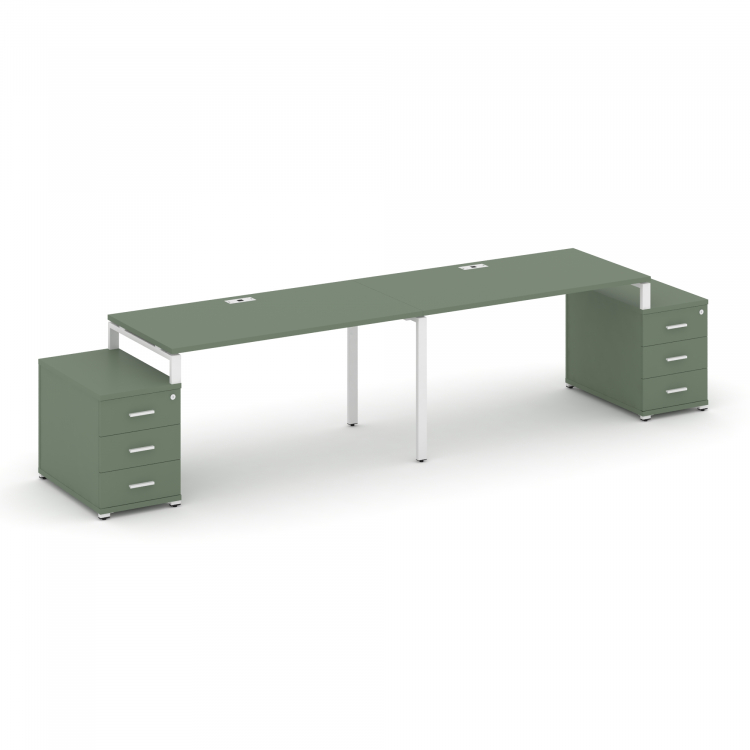 Concept Рабочая станция 2 места с 2 опорными тумбами CN.ORS-320 W Кобо/Металл Белый 3160/3892*720*75