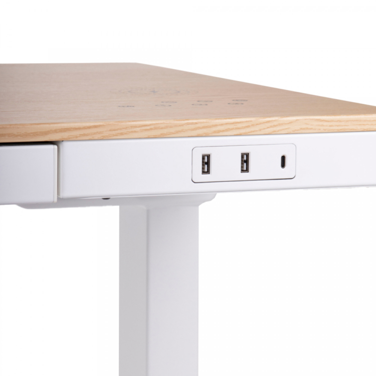Стол с электроприводом LA-T33-E4A (МДФ молочный дуб, белое), высота 70-120 см, столешница 120*60 см